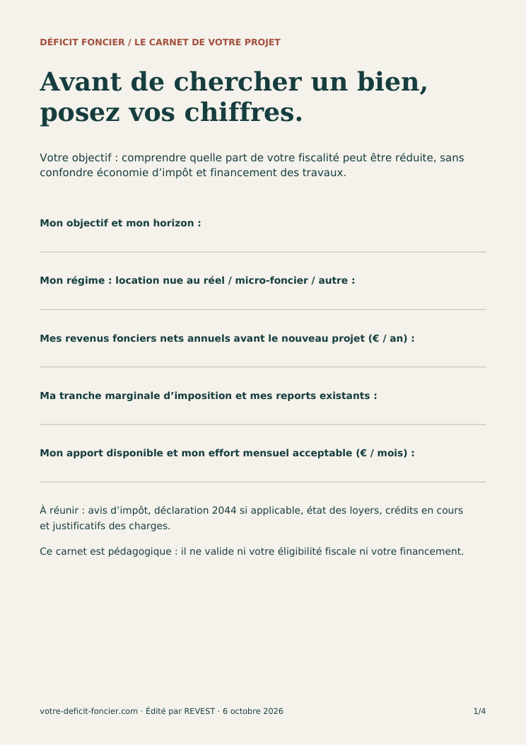 Première page du PDF : les chiffres et les documents à réunir
